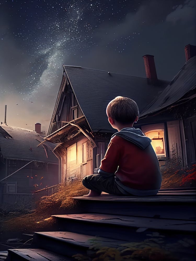 Boy Sits On The Steps