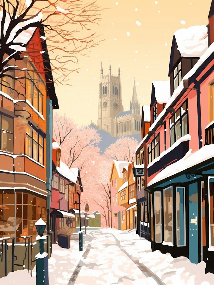 Vintage Winter Travel Illustration Canterbury United Kingdom 3