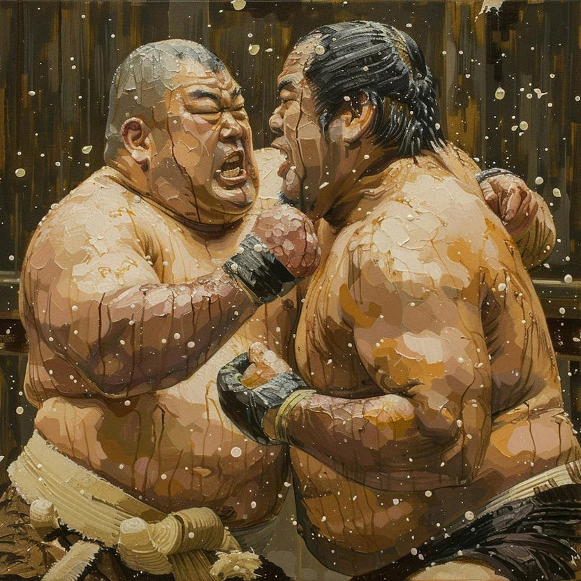 Two Sumo Wrestlers Fighting