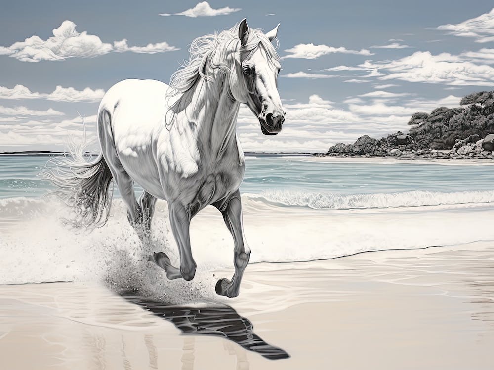 A Horse Oil Painting In Whitehaven Beach, Australia, Landscape 1