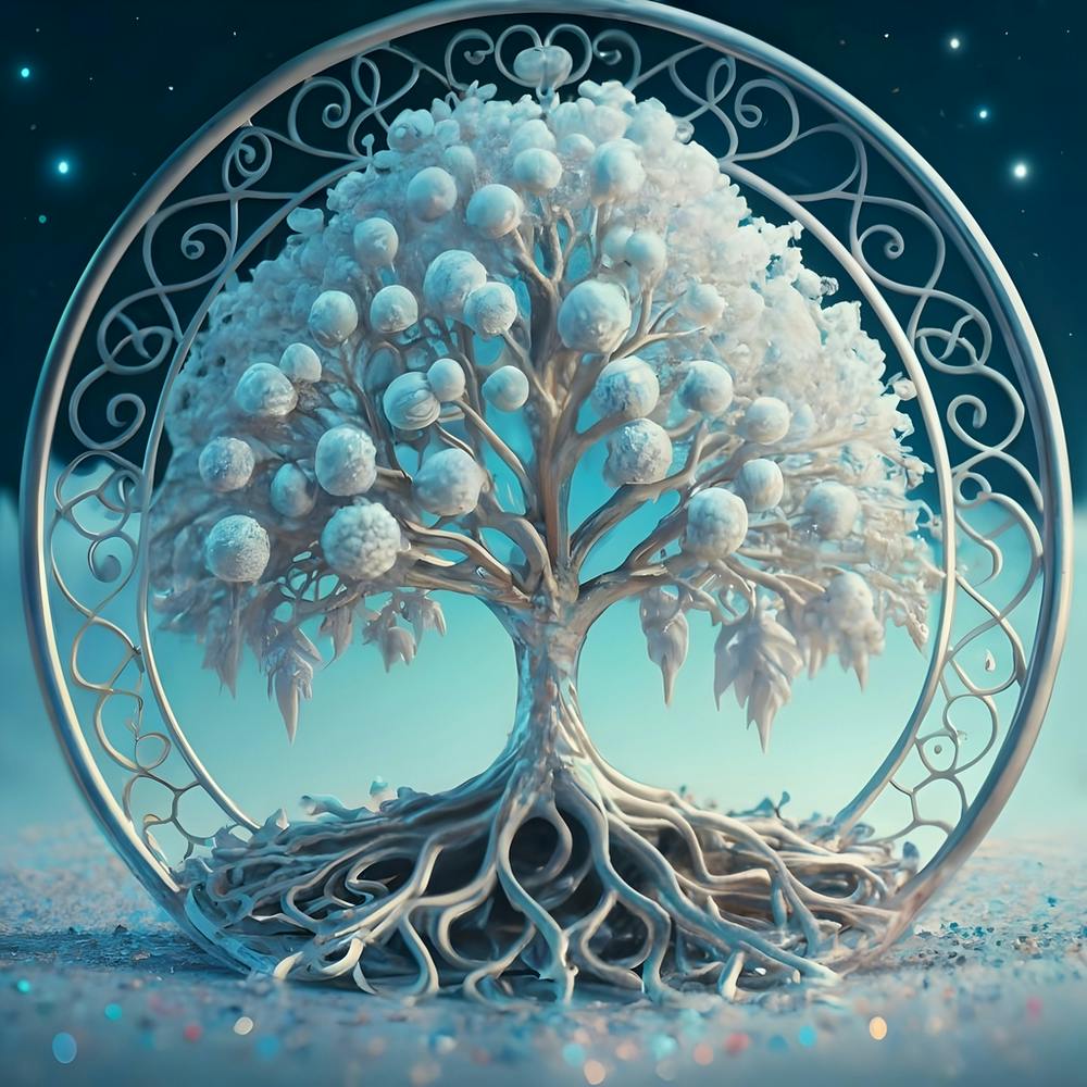 Blooming Skybluebluesilver Tree Of Life In Sil