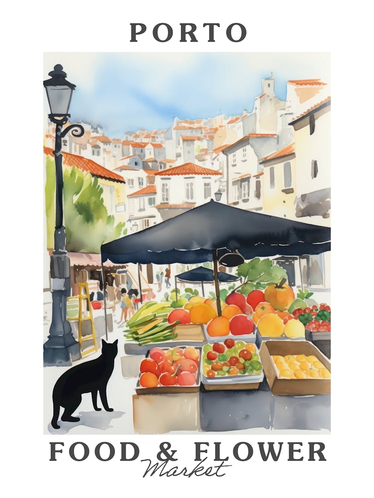 Food Market With Cats In Porto 3 Poster