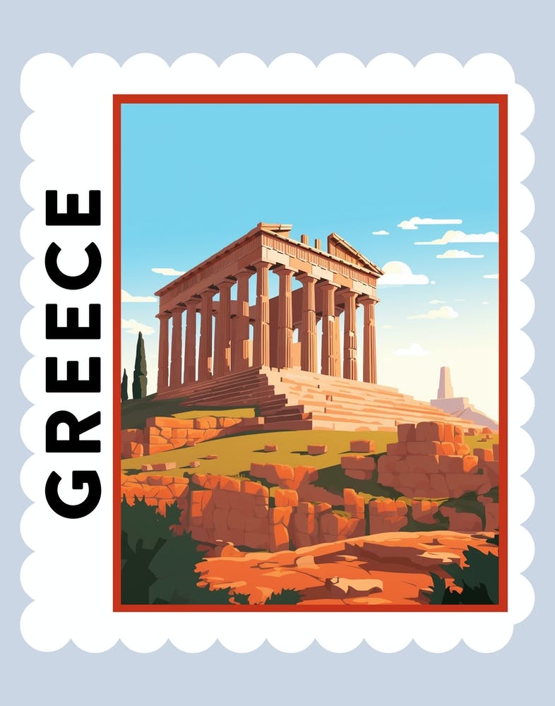 Greece 5 Travel Stamp Poster