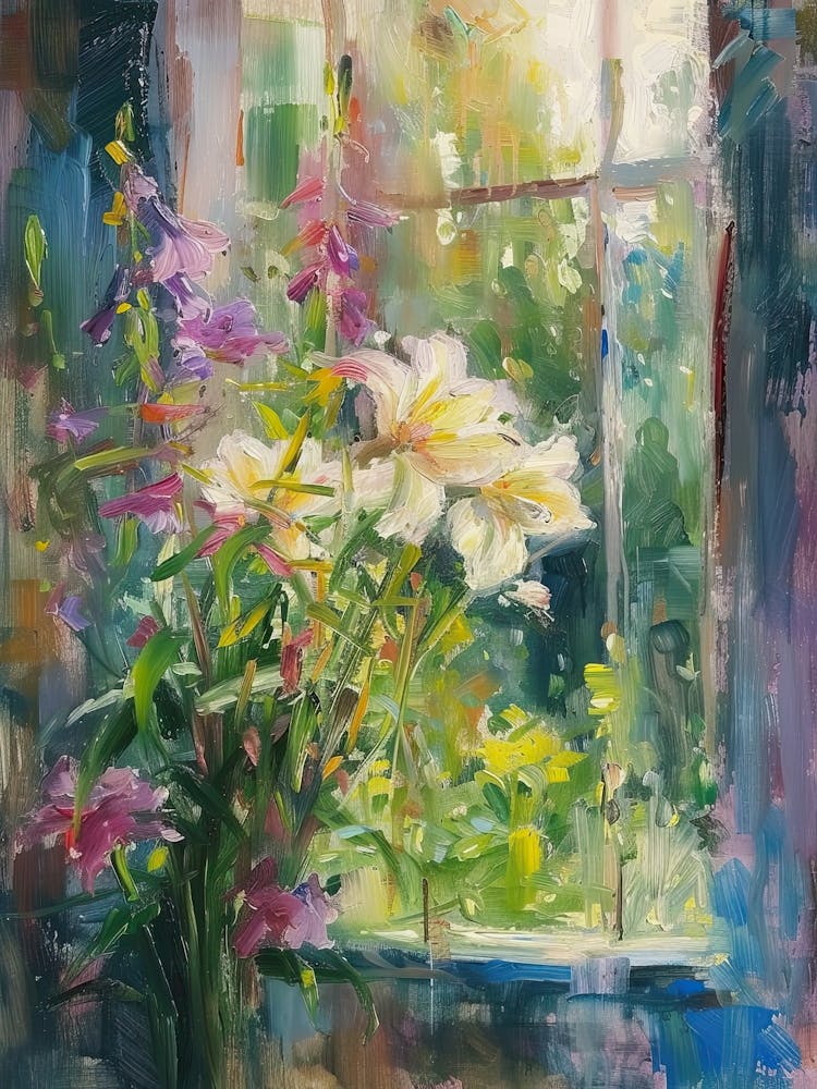Iris Flowers On A Cottage Window 1