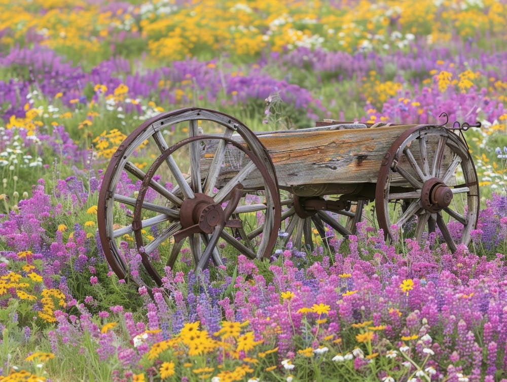 Old Wagon In Wildflowers