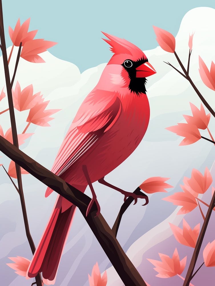 Minimalist Northern Cardinal 3 Illustration