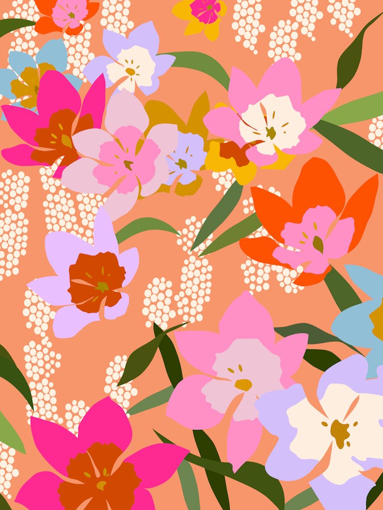 Floral Coloré Orange