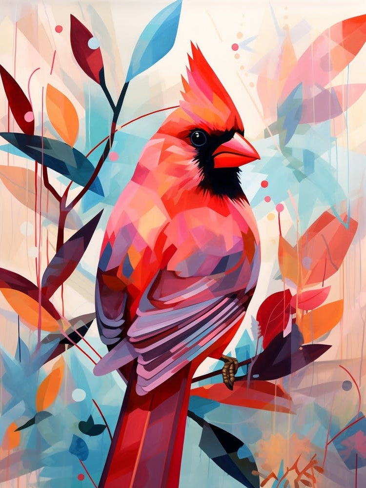 Bird Painting Collage Cardinal 2