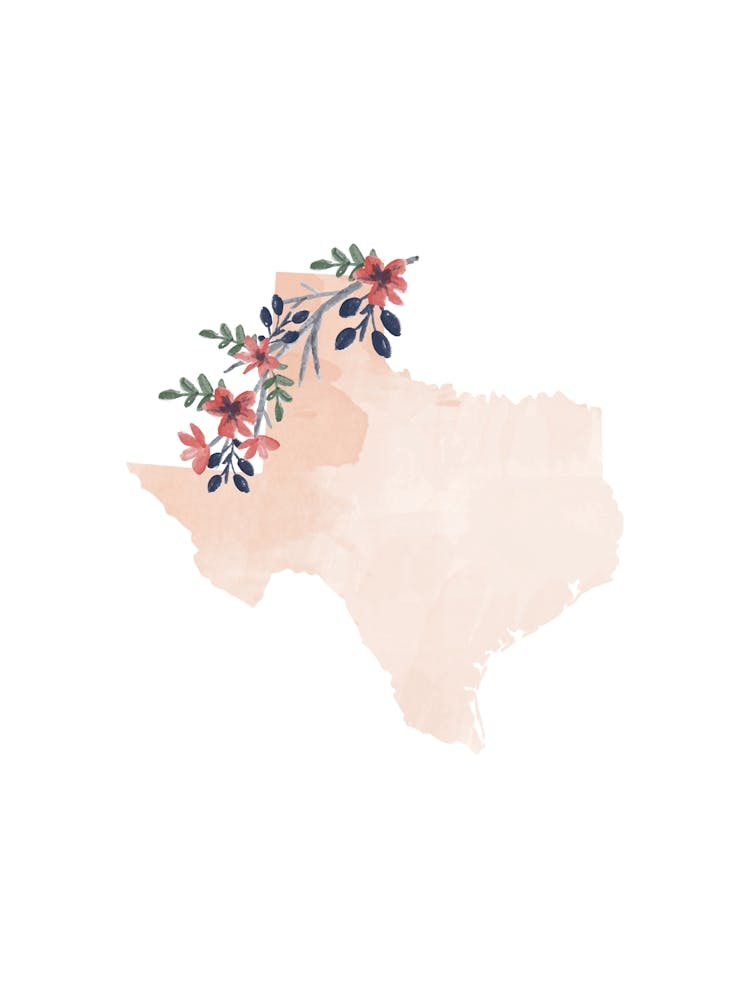 Texas Watercolor Floral State