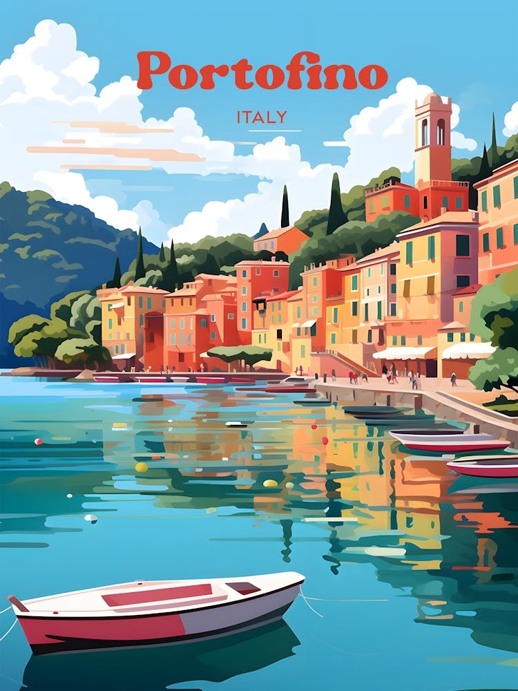 Portofino Italy Kunstillustration einer Küstenreise