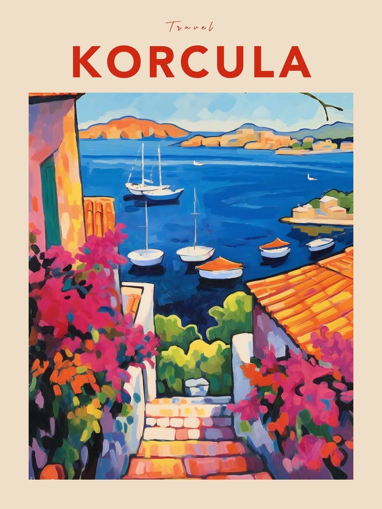 Korcula Croatia 3 Fauvist Travel Poster