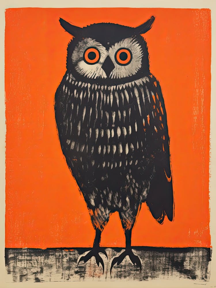 Owl, Woodblock Animal  Drawing 3