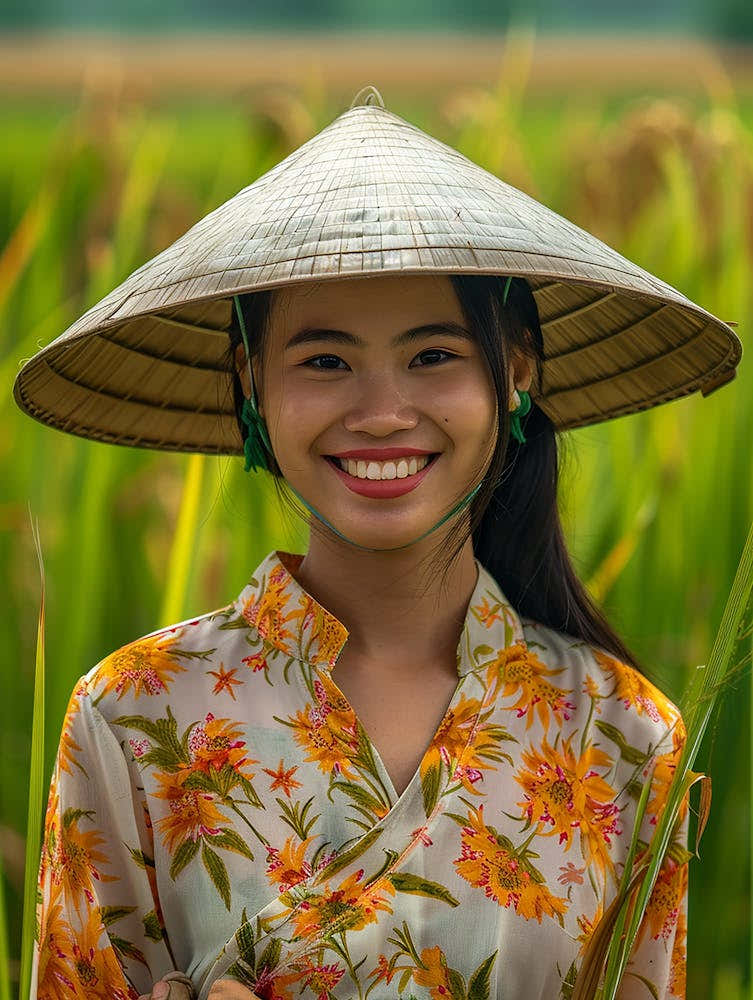 Vietnamese Girl In A Rice Field