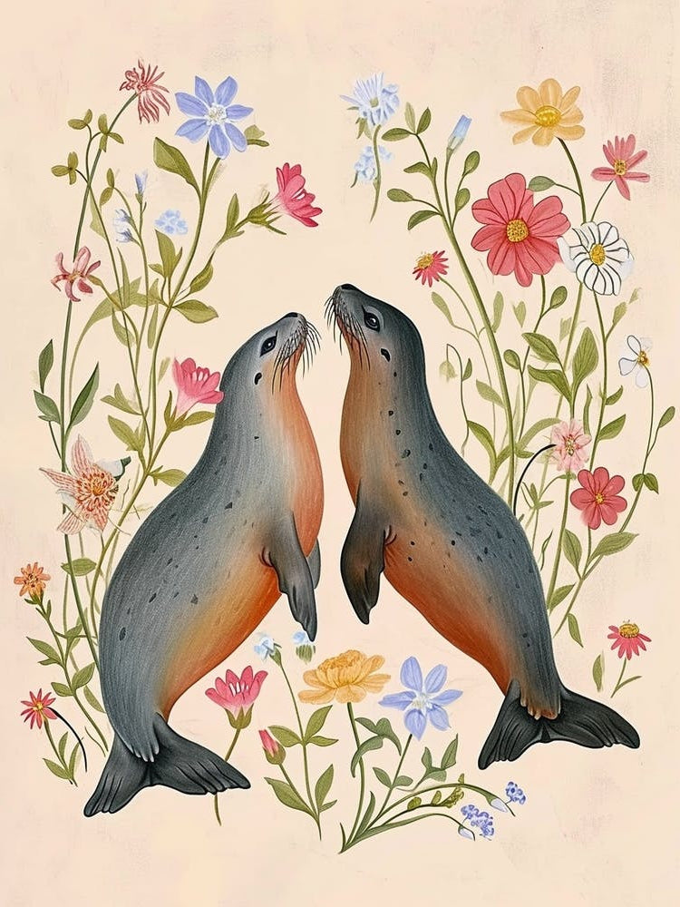 Folksy Floral Animal Drawing Seal 6