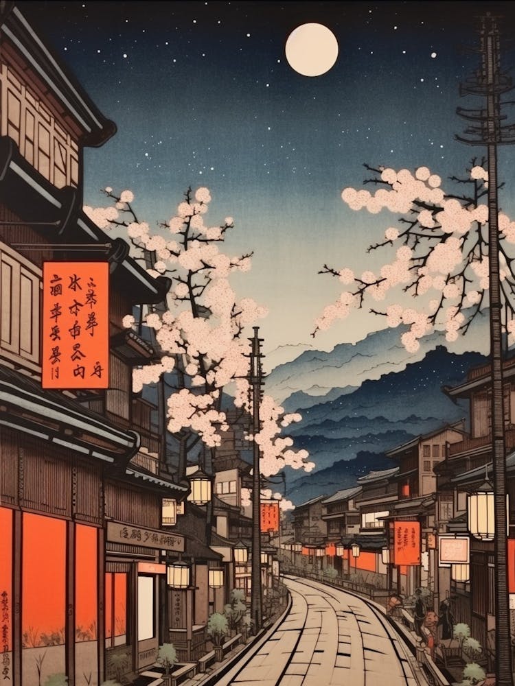 Ginzan Onsen, Japan Vintage Travel Art 1
