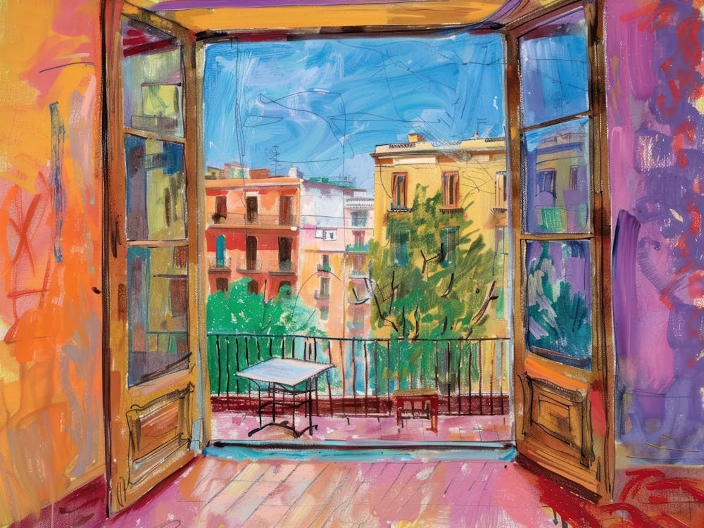 Barcelona From The Window View Painting 4