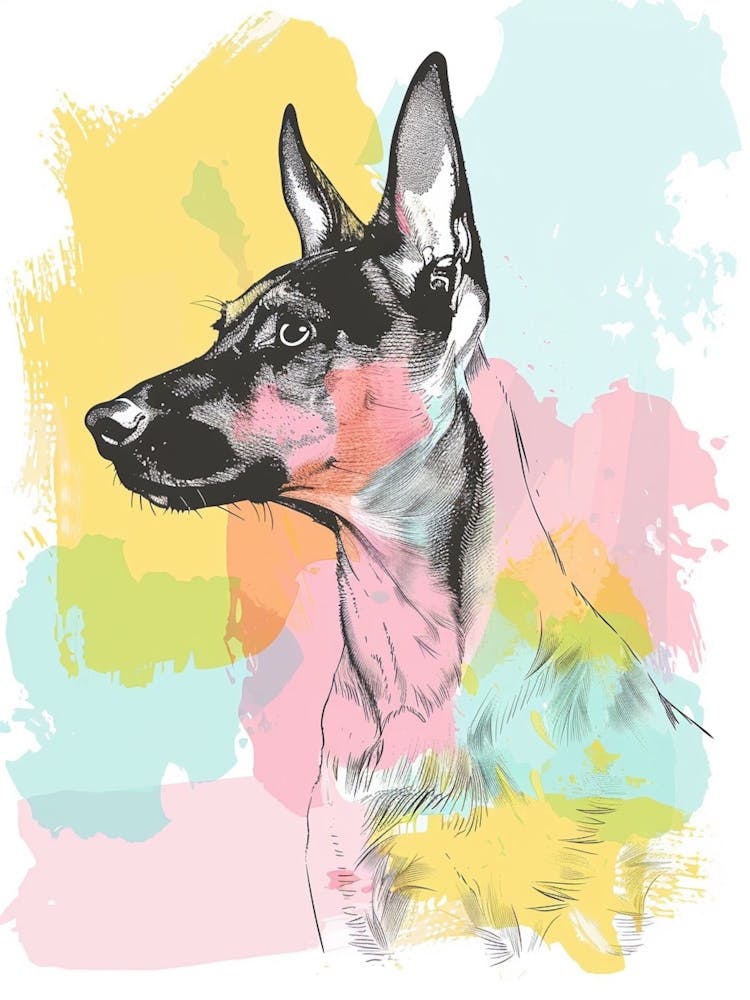 Pastel German Pinscher Dog Pastel Line Illustration  2