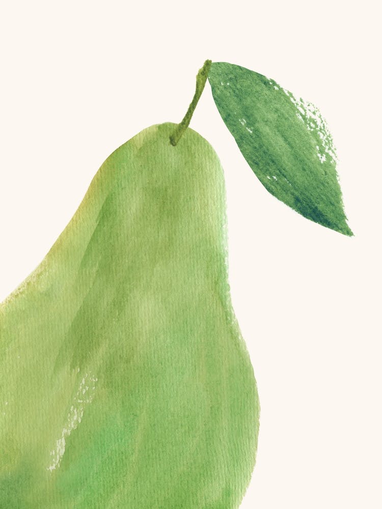 Green Pear Big Watercolor Painting Minimalist Kitchen Print