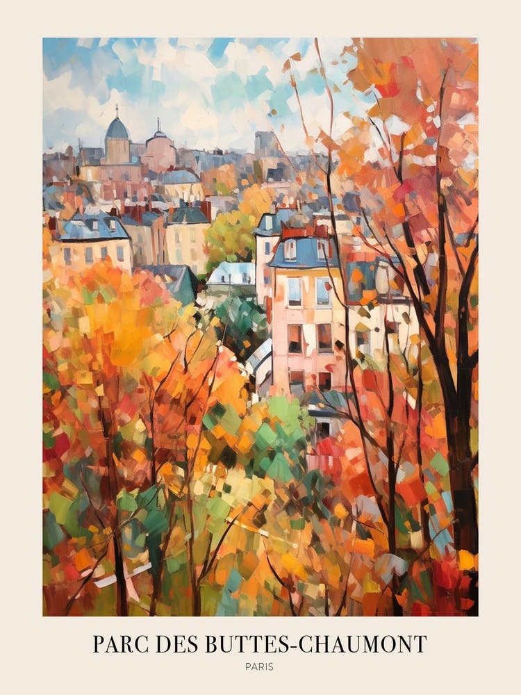 Autumn City Park Painting Parc Des Buttes Chaumont Paris France 3 Poster