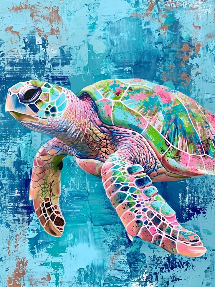 Blue Brushstroke Sea Turtle 2