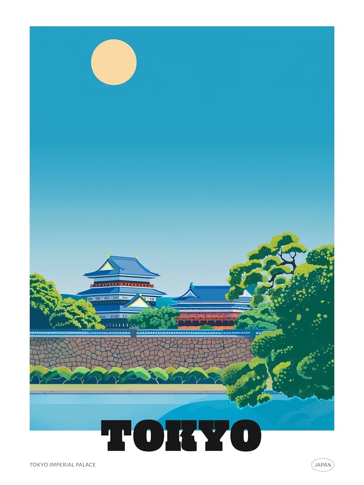Tokyo Imperial Palace 5 Colourful Illustration Poster