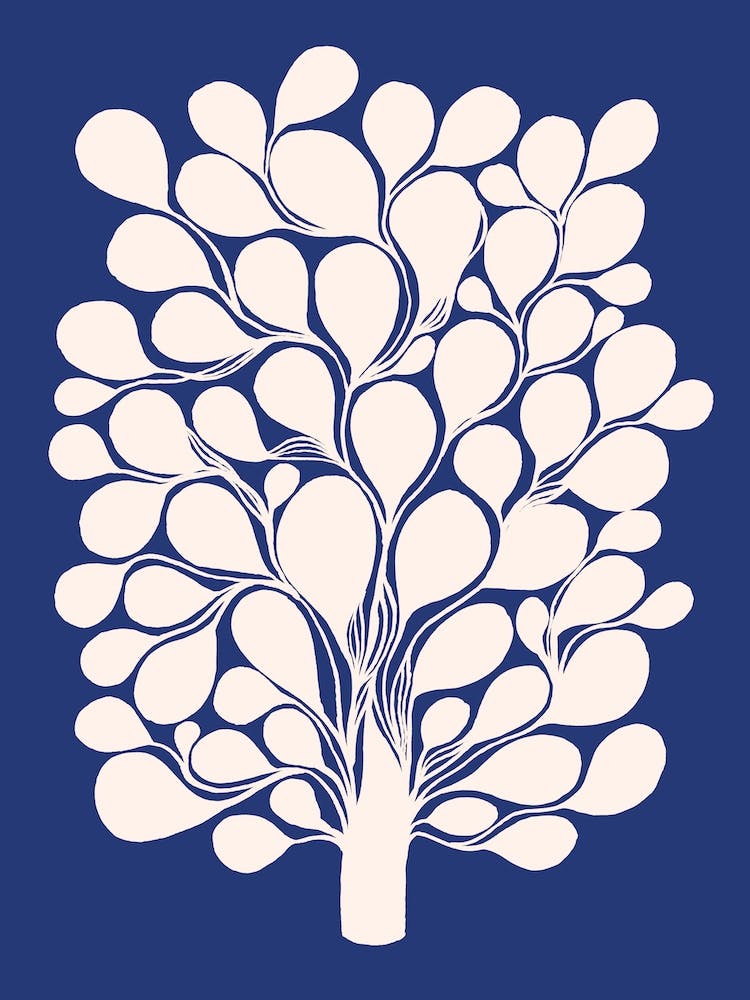 Beige Tree On Blue