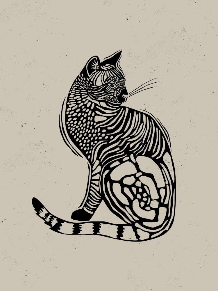 Cat Linocut Style 1