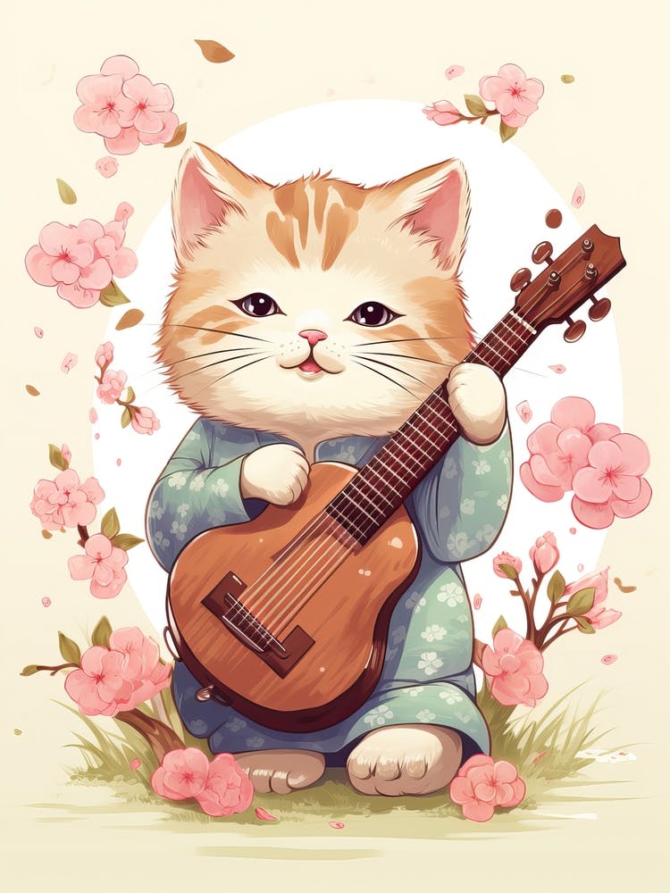 Kawaii Katzenzeichnungen beim Musizieren 1
