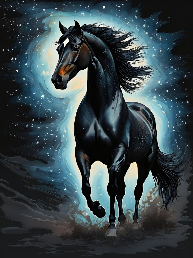 Black Horse In The Night Sky