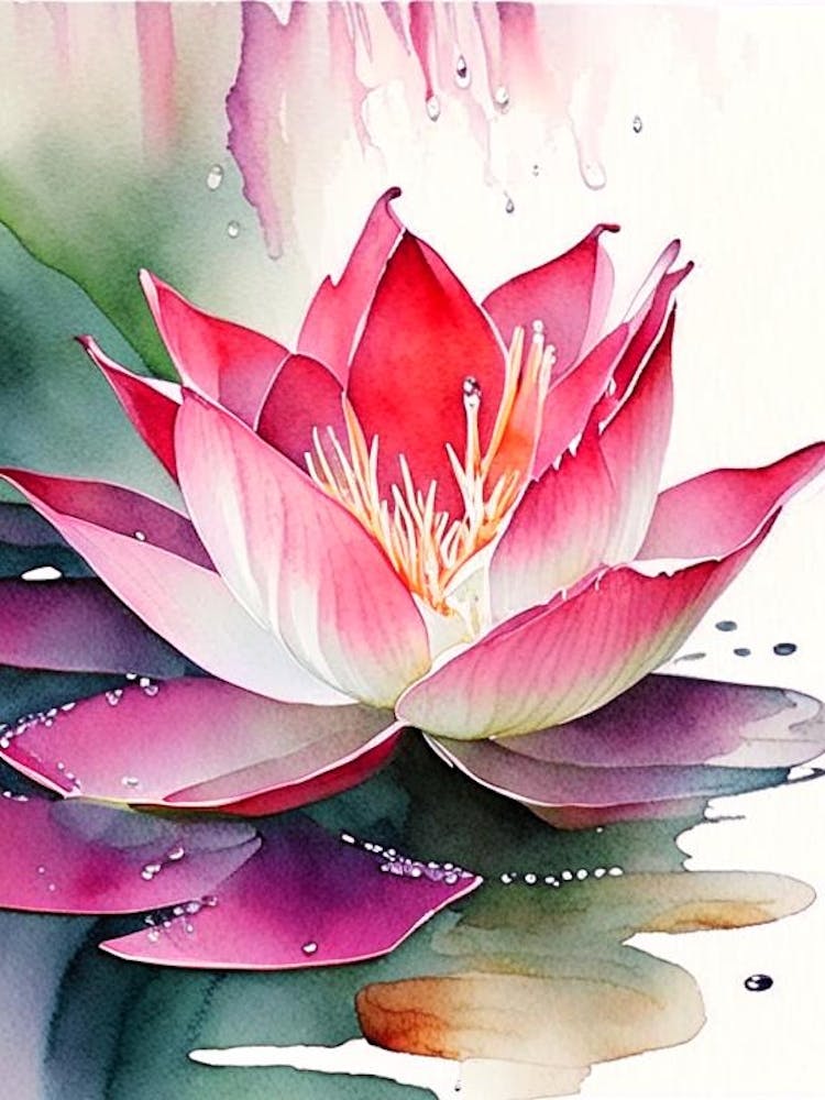 Red Lotus Watercolour 1