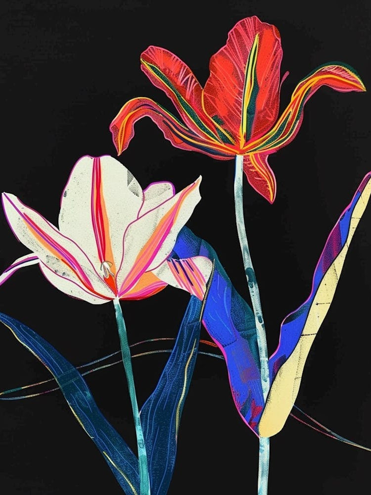 Neon Flowers On Black Tulip 4