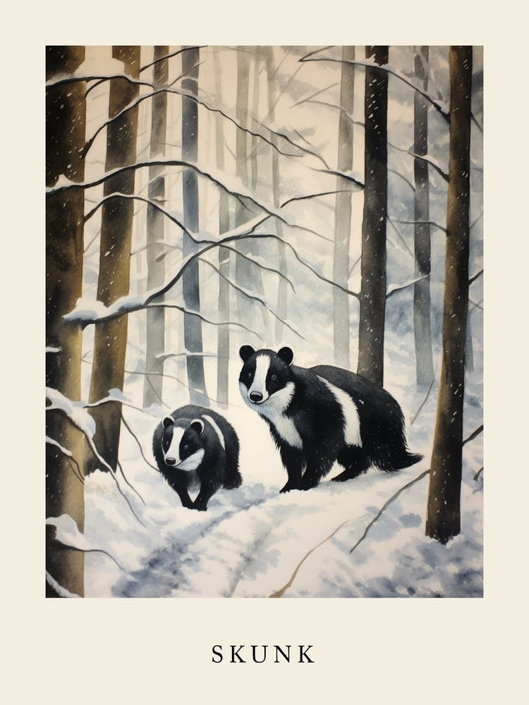 Winter Watercolour Skunk Poster