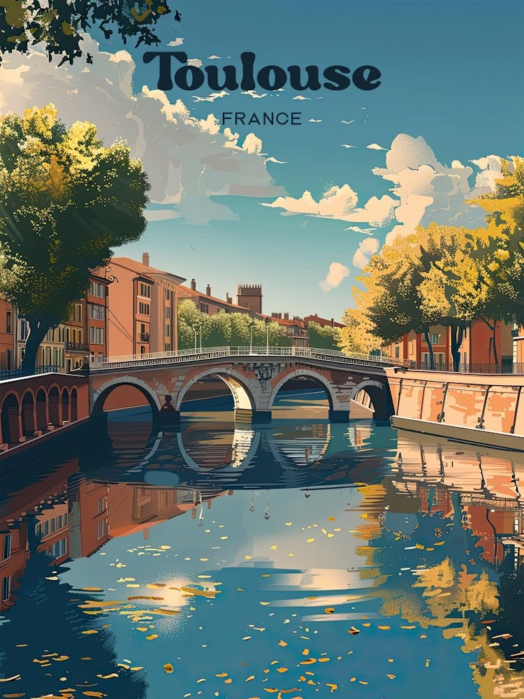 Toulouse Frankreich Garonne Fluss Reiseillustration