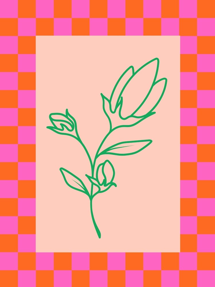 Modern Checkered Flower Poster Pink & Green 15