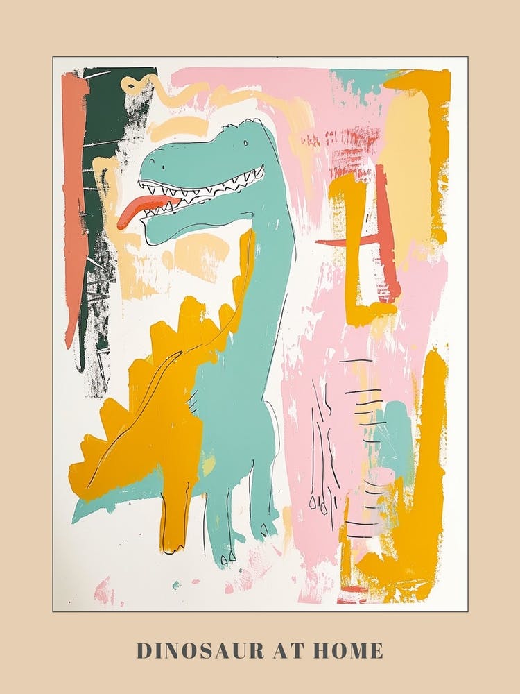 Pastel Dinosaur In The House Painting Poster