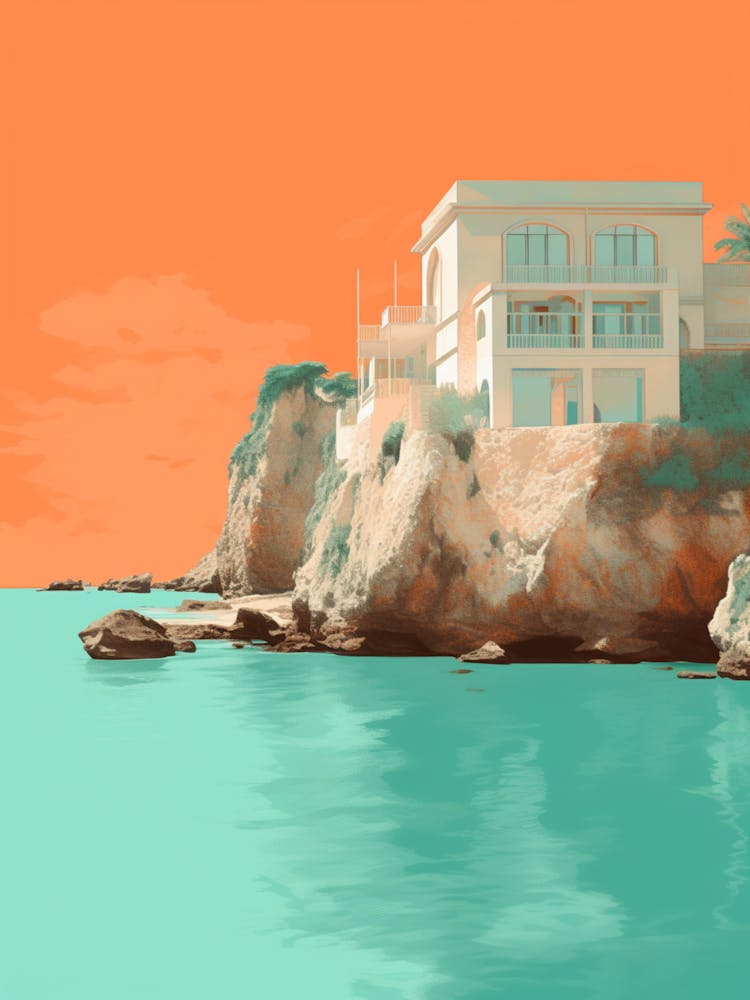 Art Horseshoe Bay Beach Bermuda Mediterranean Style Illustration 2