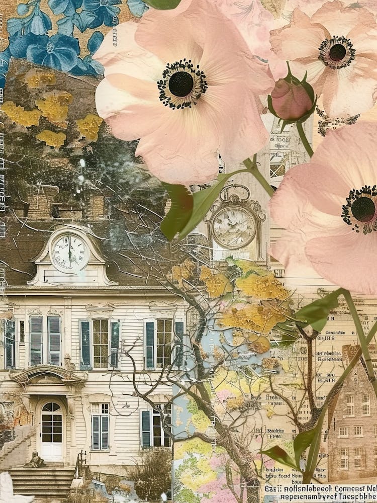 Blush Pink Flowers Scrapbook Collage Cottage 1