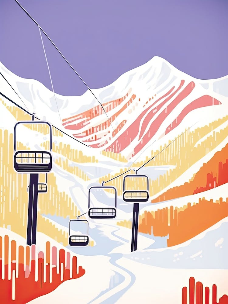 Jackson Hole Mountain Resort   Wyoming, Usa, Ski Resort Pastel Colours Illustration 0