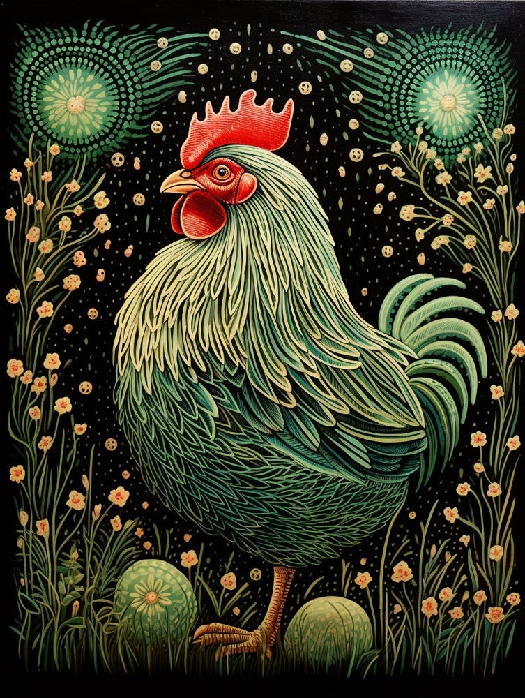 Ohara Koson Inspired Bird Painting Chicken 5