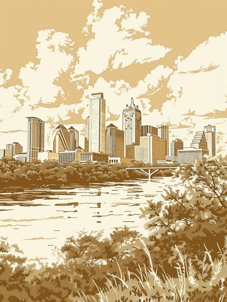 Duotone Illustration Skyline Austin Texas 1