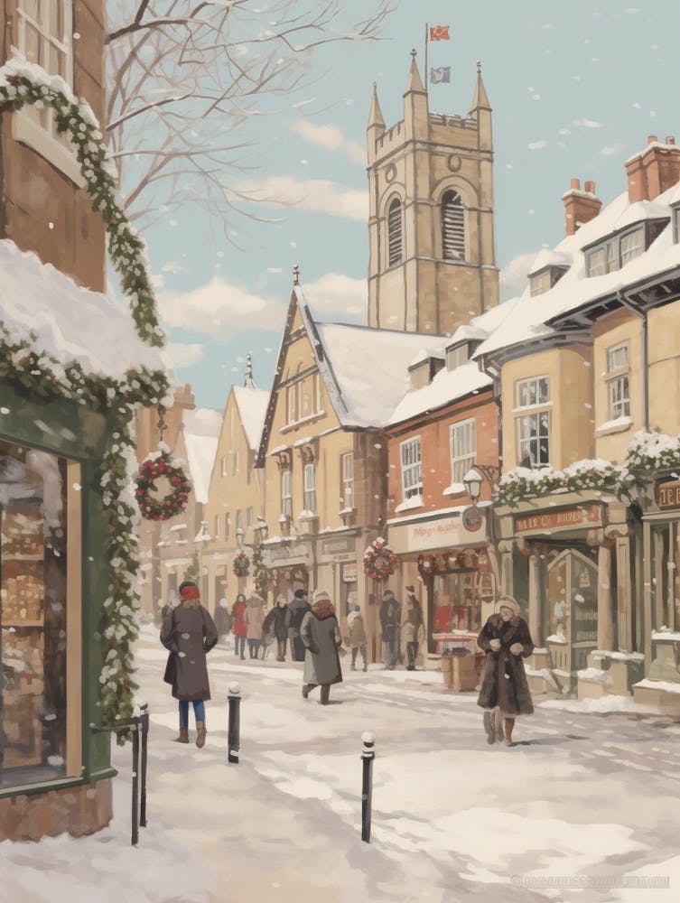 Vintage Winter Illustration Stratford Upon Avon United Kingdom 2
