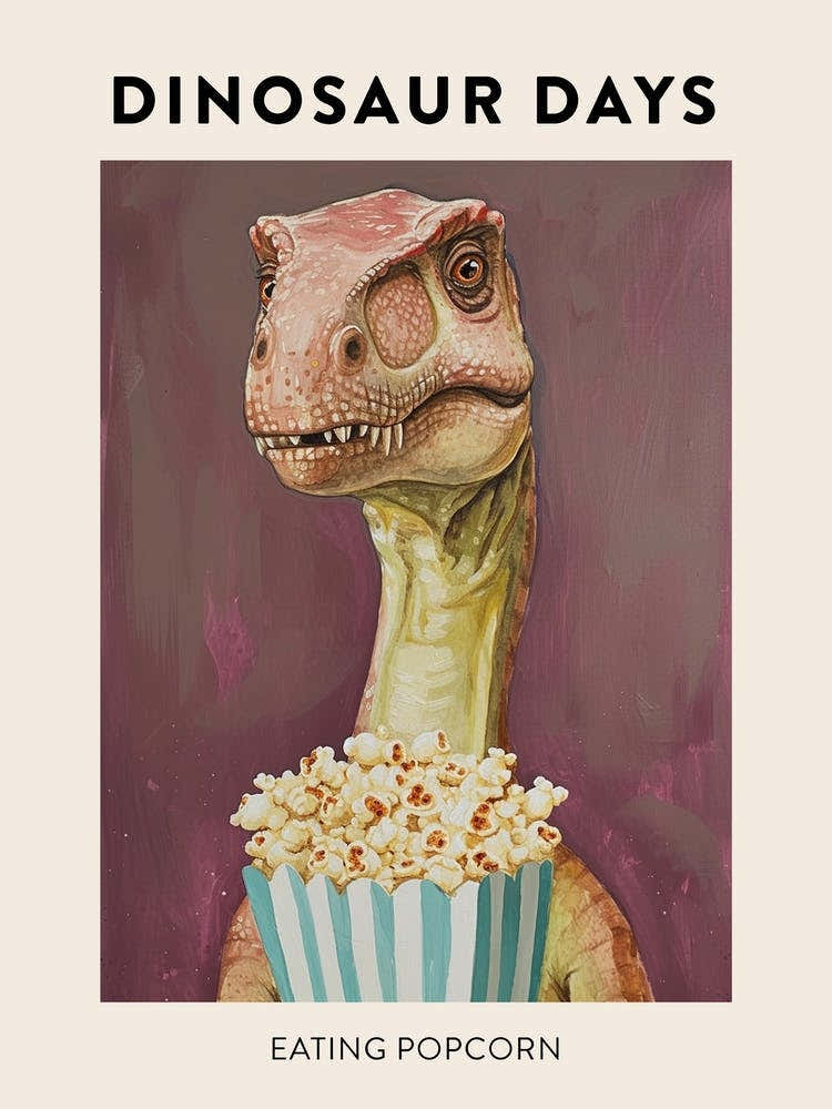 Dinosaur Eating Popcorn Poster 1