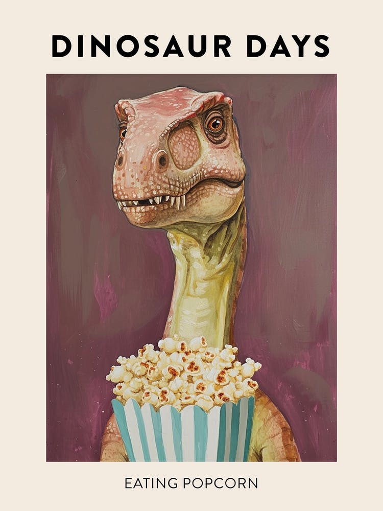 Dinosaur Eating Popcorn Poster 1