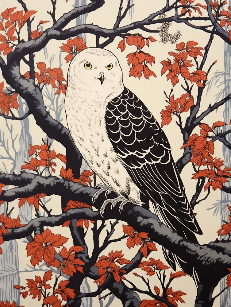 Art Nouveau Birds Poster Snowy Owl 2