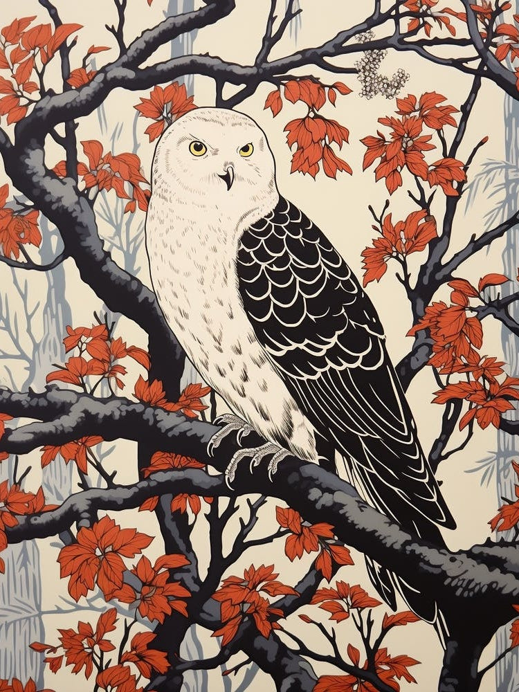 Art Nouveau Birds Poster Snowy Owl 2