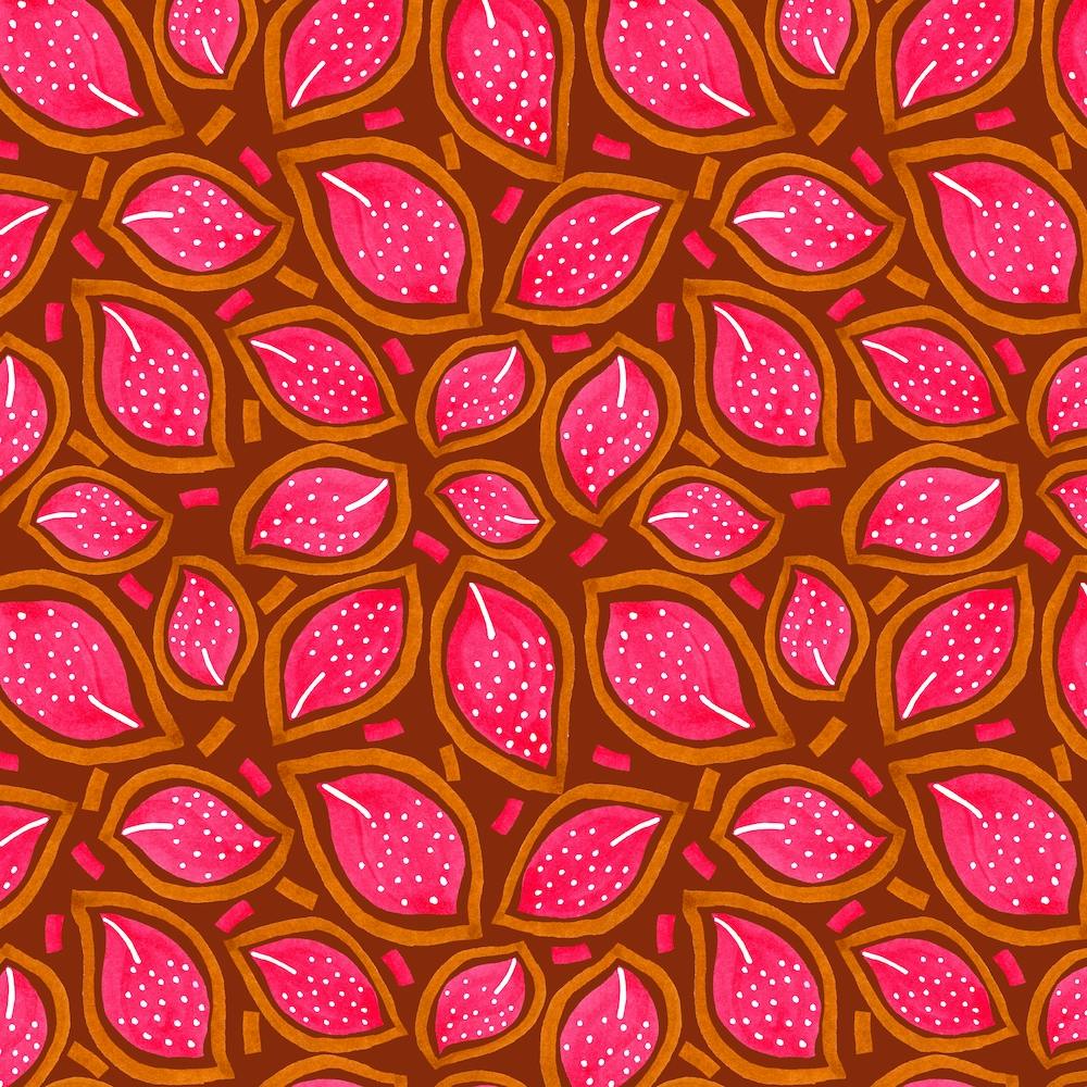 Corail sur Vin Feuilles florales éparses Pois