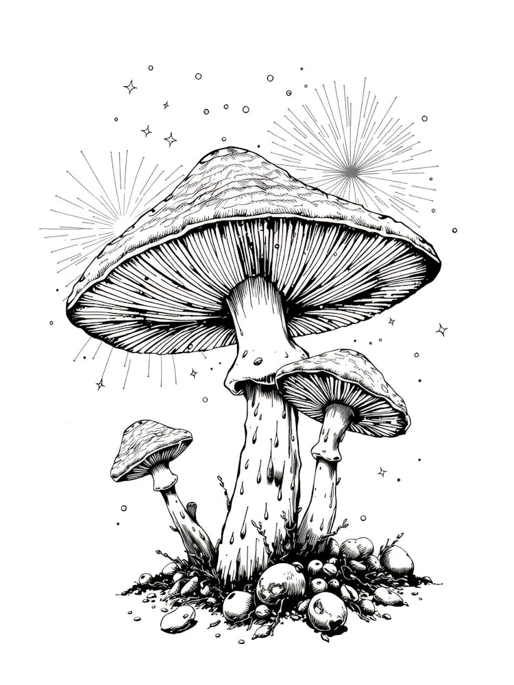 Mushroom Ink Drawing