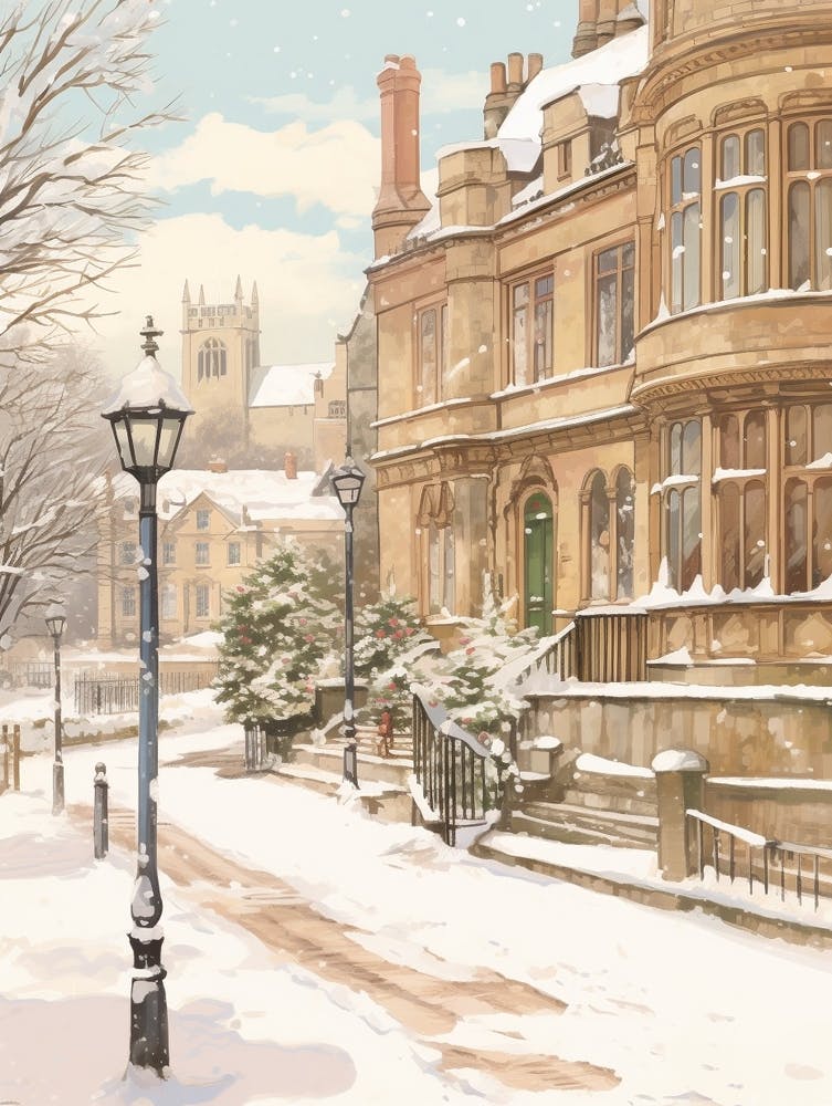 Vintage Winter Illustration Cambridge United Kingdom 3