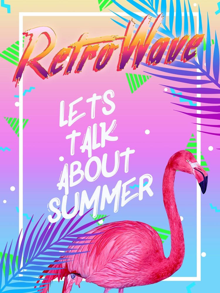 Retrowave: Summer and flamingo [retrowave/vaporwave/synthwave] — aesthetic poster, retrowave poster, neon poster