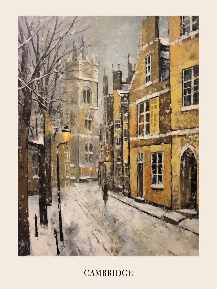 Vintage Winter Painting Poster Cambridge United Kingdom 2